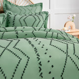 Gemarwel Green Duvet Cover Queen Boho- Queen Size Jacquard Tufted Geo Bedding Set, 3 Pcs Farmhouse All Season Textured Chic Duvet Cover with 2 Pillow Shams (Green, 90 x 90)