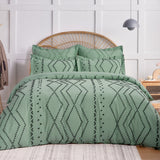 Gemarwel Green Duvet Cover Queen Boho- Queen Size Jacquard Tufted Geo Bedding Set, 3 Pcs Farmhouse All Season Textured Chic Duvet Cover with 2 Pillow Shams (Green, 90 x 90)