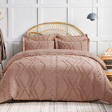 Gemarwel Pink Duvet Cover Queen Boho- Queen Size Jacquard Tufted Geo Bedding Set, 3 Pcs Farmhouse All Season Textured Chic Duvet Cover with 2 Pillow Shams (Pink)