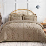 Gemarwel Beige Duvet Cover King Boho- King Size Jacquard Tufted Geo Bedding Set, 3 Pcs Farmhouse All Season Textured Chic Duvet Cover with 2 Pillow Shams (Beige, 104 x 90)