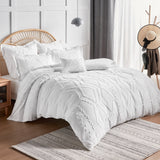 Gemarwel Boho Duvet Cover Queen White - Queen Size Jacquard Tufted Bedding Set, 3 Pcs Farmhouse All Season Textured Chic Duvet Cover with 2 Pillow Shams (White, 90 x 90)