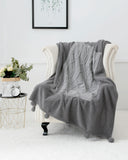 Gemarwel Knit Sherpa Pom Pom Blanket - Dark Grey & Light Grey