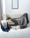 Gemarwel Knit Sherpa Pom Pom Blanket - Cream & Navy Blue