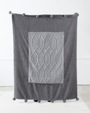 Gemarwel Knit Sherpa Pom Pom Blanket - Dark Grey & Light Grey