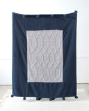 Gemarwel Knit Sherpa Pom Pom Blanket - Cream & Navy Blue