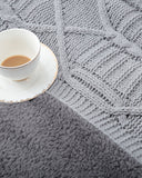 Gemarwel Knit Sherpa Pom Pom Blanket - Dark Grey & Light Grey