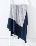 Gemarwel Knit Sherpa Pom Pom Blanket - Cream & Navy Blue