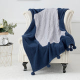 Gemarwel Knit Sherpa Pom Pom Blanket - Cream & Navy Blue