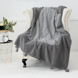 Gemarwel Knit Sherpa Pom Pom Blanket - Dark Grey & Light Grey