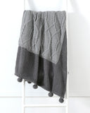 Gemarwel Knit Sherpa Pom Pom Blanket - Dark Grey & Light Grey