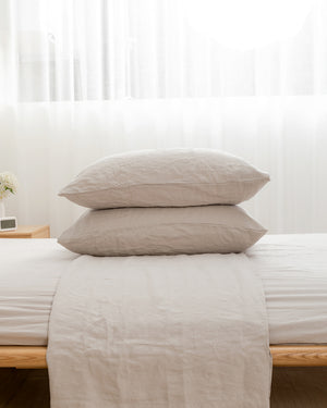 Gemarwel 100% Washed Linen Solid Sheet Set - Linen